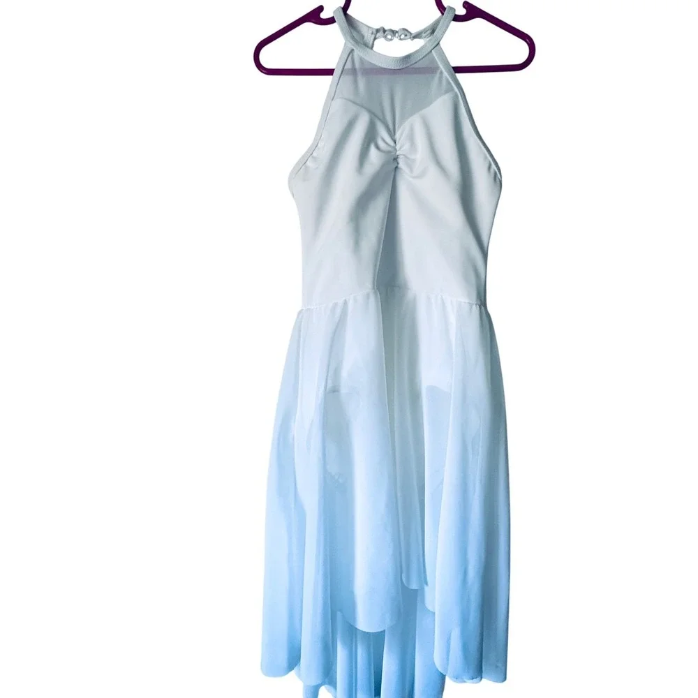 Weissman Kids Dance Dress Halter Neck Hi-Low Hem SC Costume White Small Children